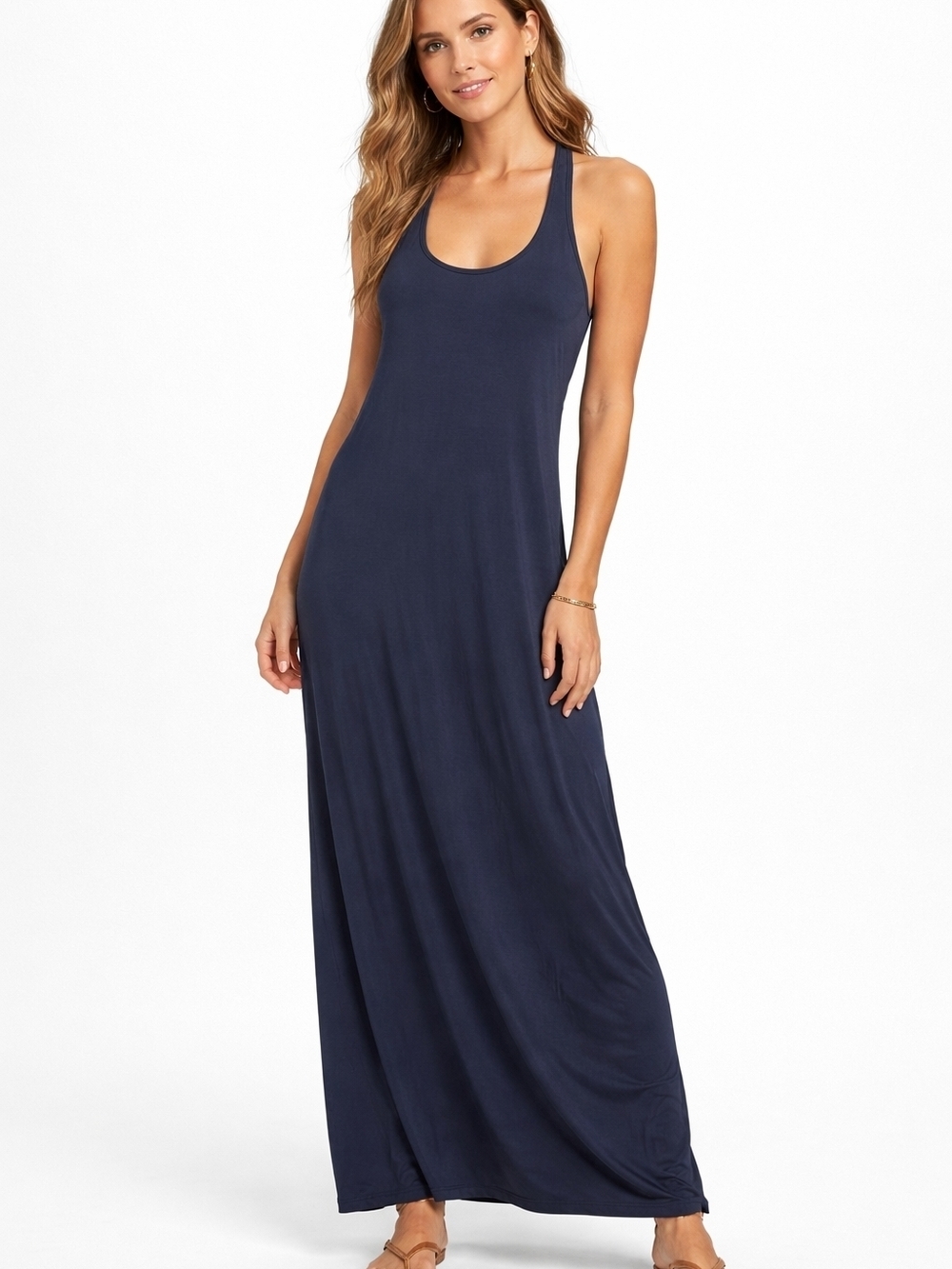 Susana Monaco Maxi Dress Sleek Scoop Neck Racerback Soft Stretch Minimalist Sz L